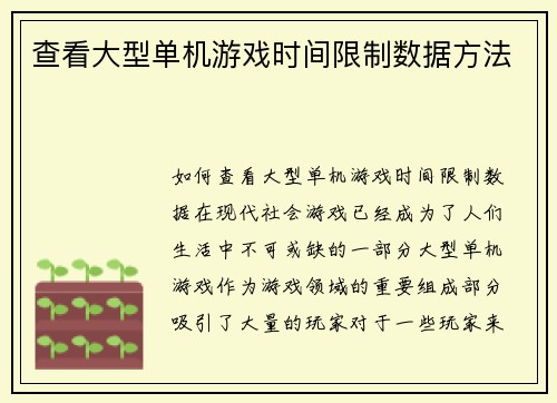 查看大型单机游戏时间限制数据方法